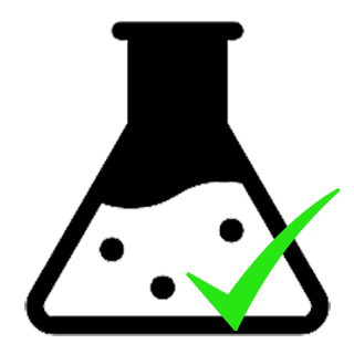 Chemical test tube icon with a green check mark on a white background