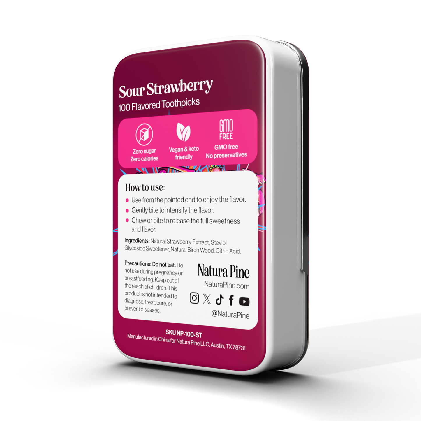 Sour Strawberry Flavored Toothpick Tin