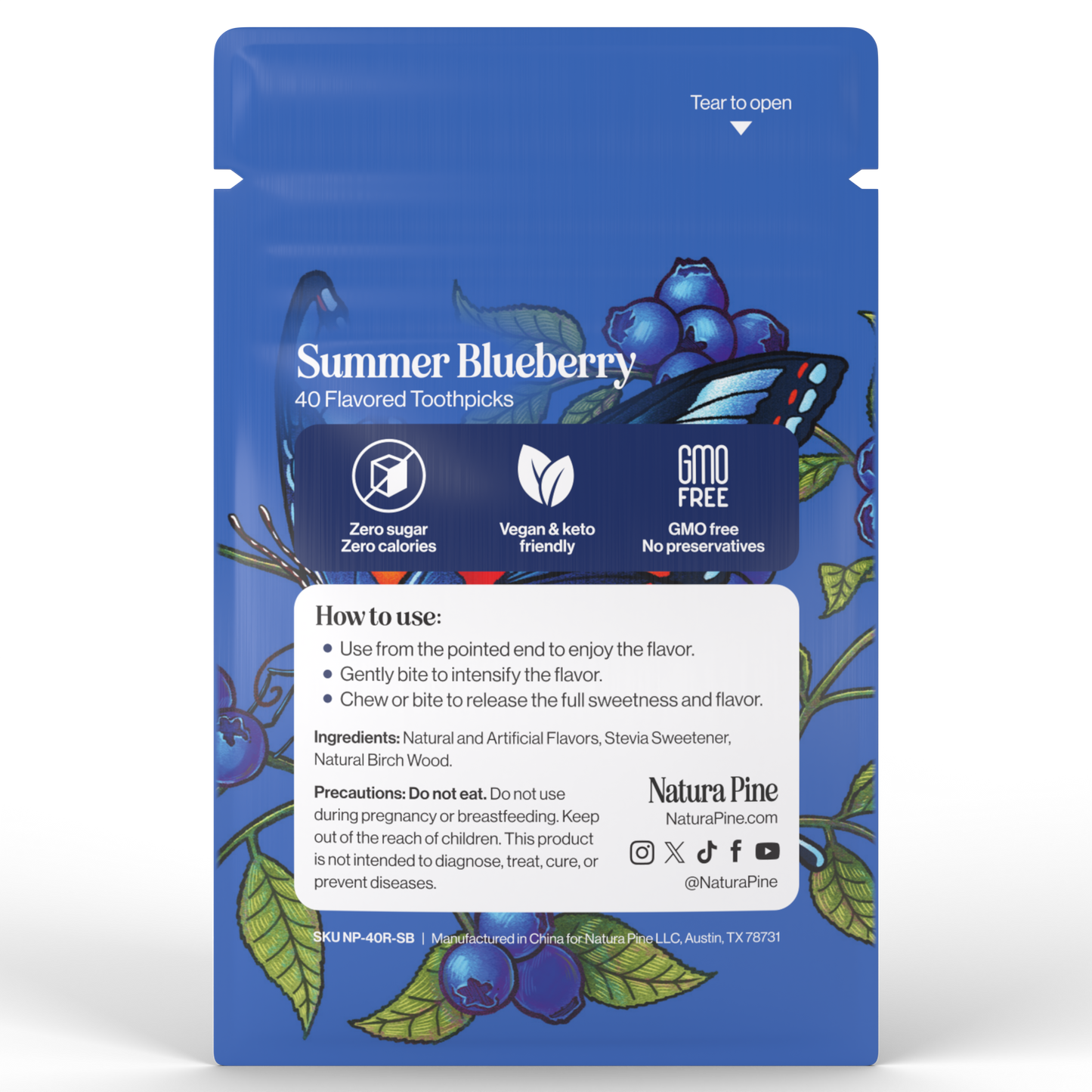Summer Blueberry Flavored Toothpicks Pouch