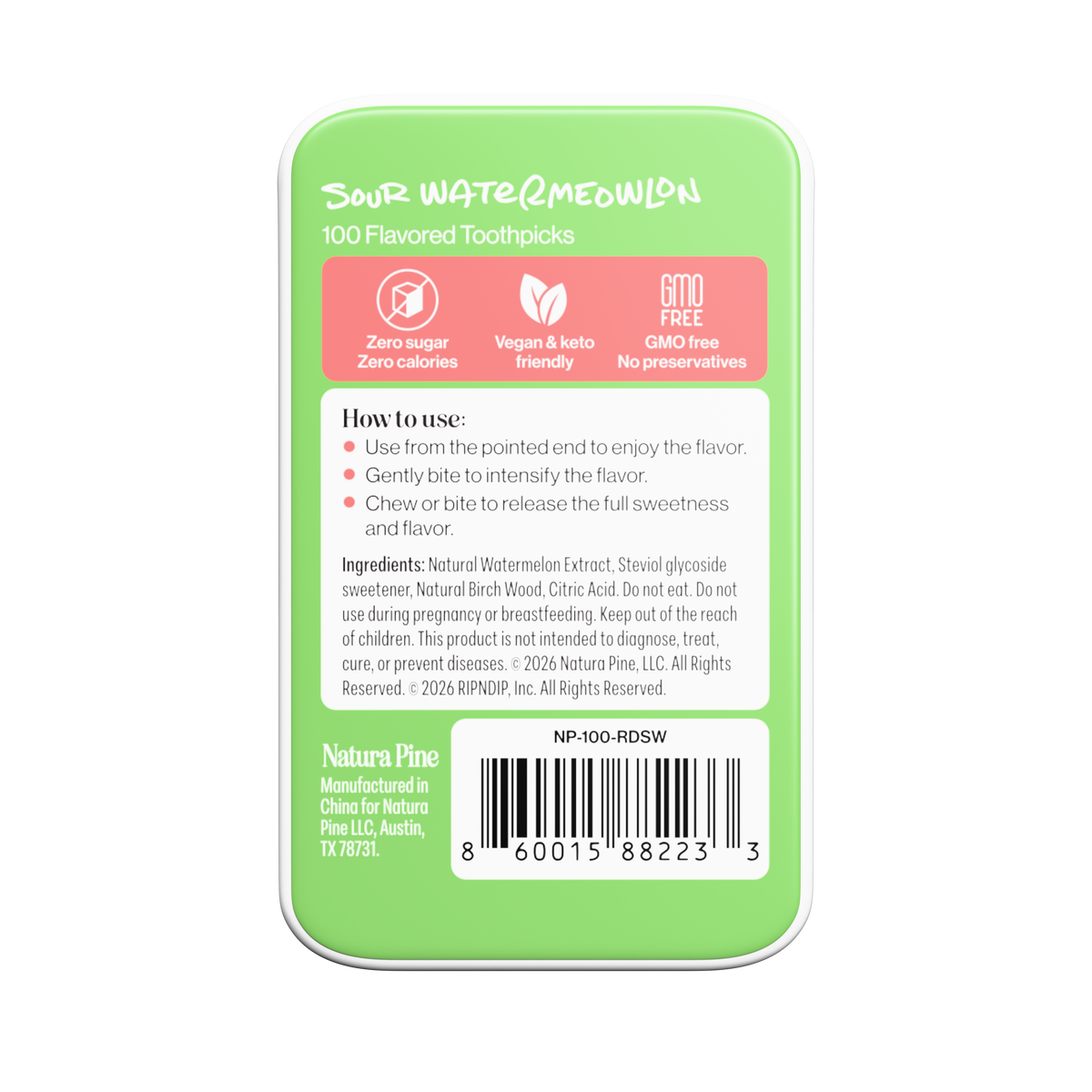 Sour Watermeowlon Flavored Toothpick Tin (Sour Watermelon)